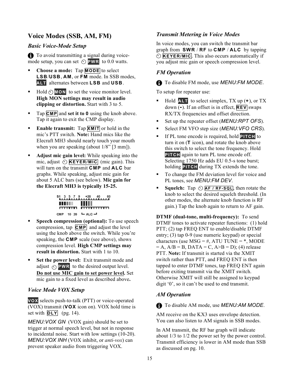 Voice modes (ssb, am, fm) | Elecraft KX3 Owner's Manual User Manual | Page 15 / 58