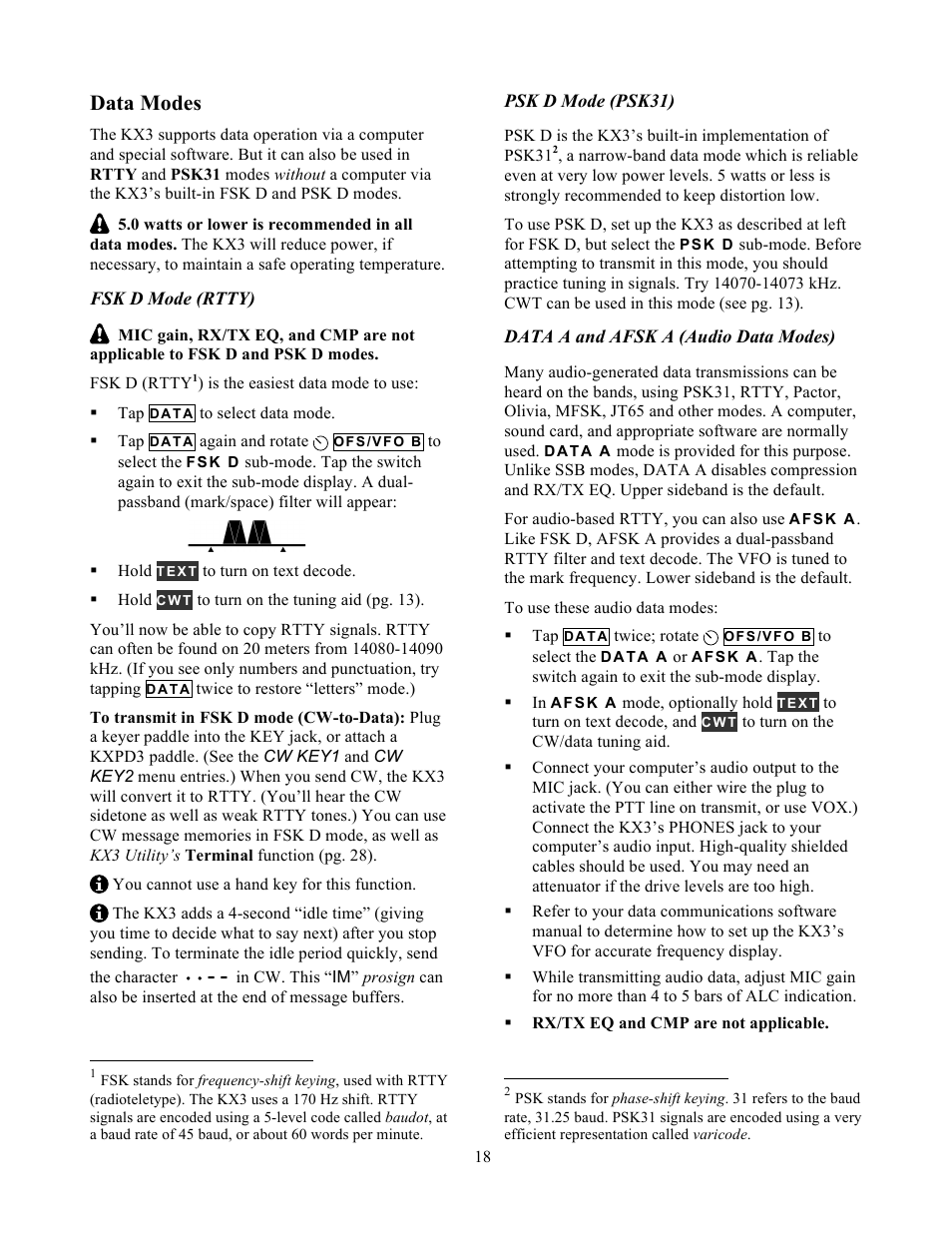 Data modes | Elecraft KX3 Owner's Manual User Manual | Page 18 / 58