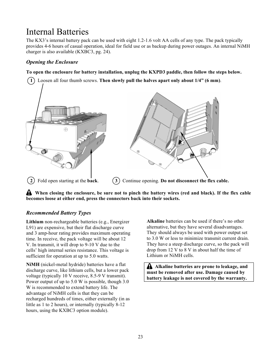 Internal batteries | Elecraft KX3 Owner's Manual User Manual | Page 23 / 58