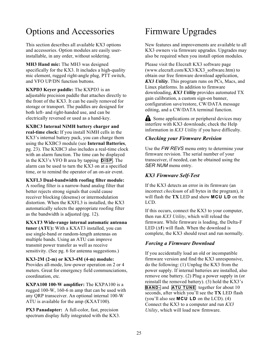 Options and accessories, Firmware upgrades | Elecraft KX3 Owner's Manual User Manual | Page 25 / 58