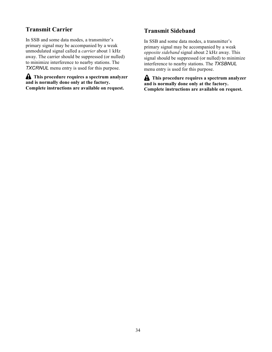 Transmit carrier, Transmit sideband | Elecraft KX3 Owner's Manual User Manual | Page 34 / 58