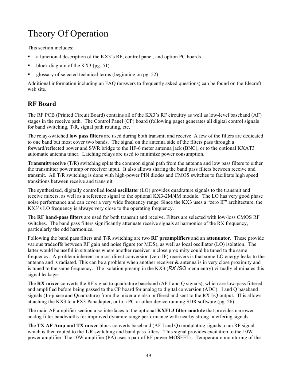 Theory of operation, Rf board | Elecraft KX3 Owner's Manual User Manual | Page 49 / 58