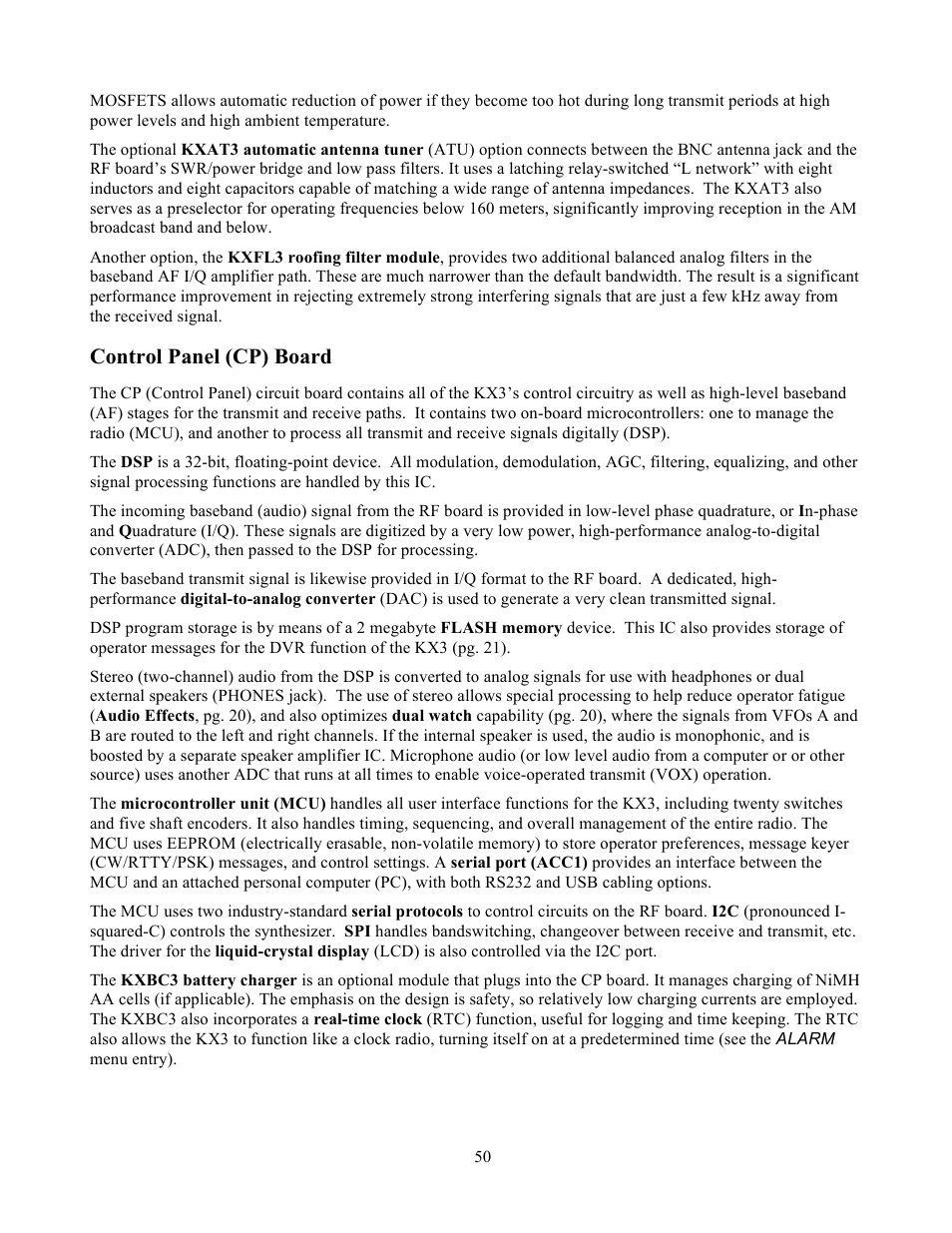 Control panel (cp) board | Elecraft KX3 Owner's Manual User Manual | Page 50 / 58