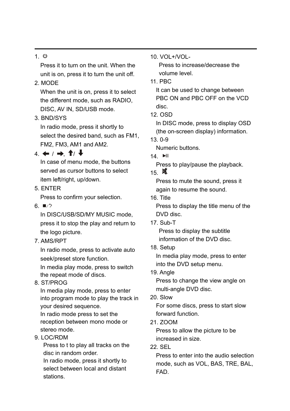 Locations and function of the remote control | Boyo - Vision Tech America AVD701 User Manual | Page 12 / 35