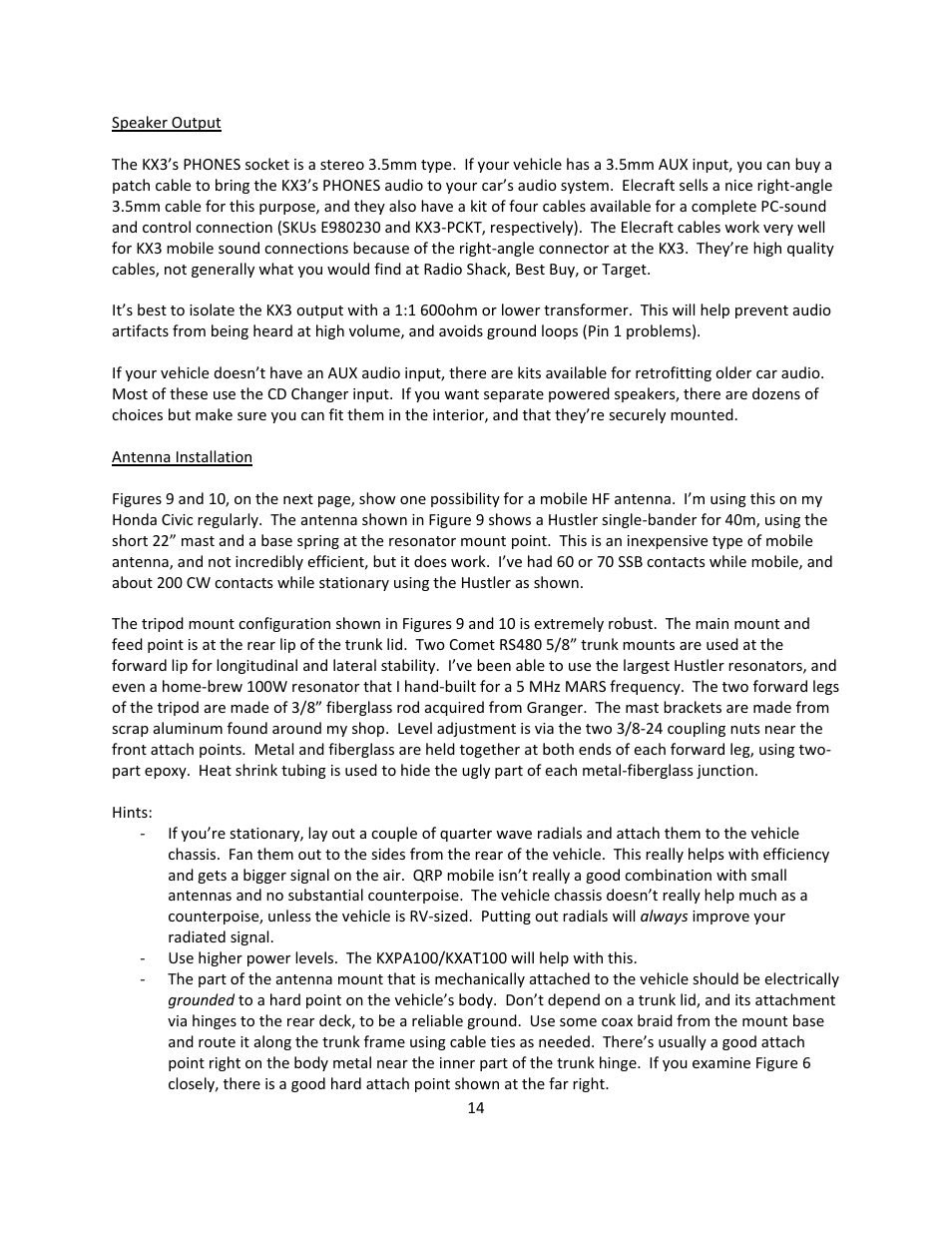 Elecraft KX3 Mobile Installation And Operation Guide User Manual | Page 14 / 17
