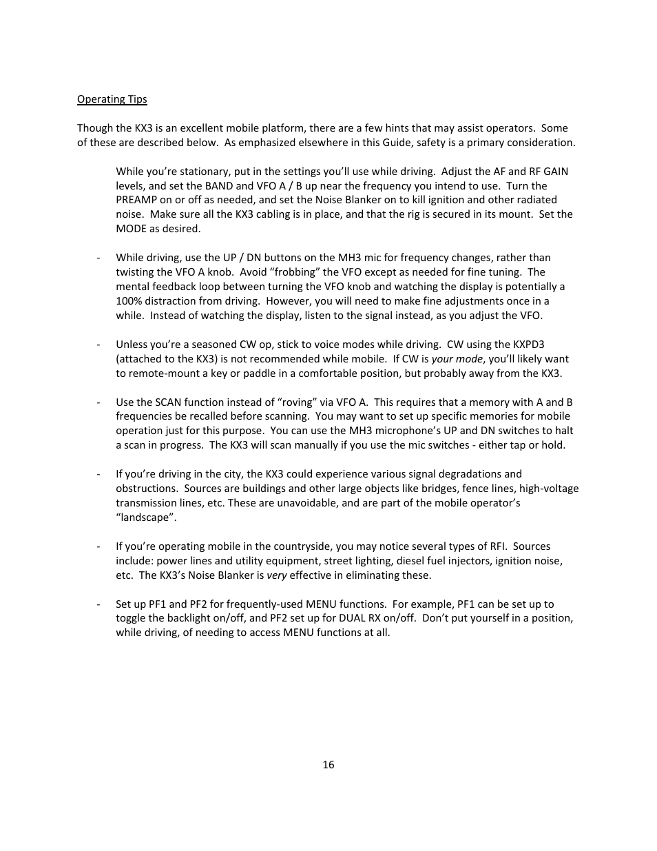 Elecraft KX3 Mobile Installation And Operation Guide User Manual | Page 16 / 17