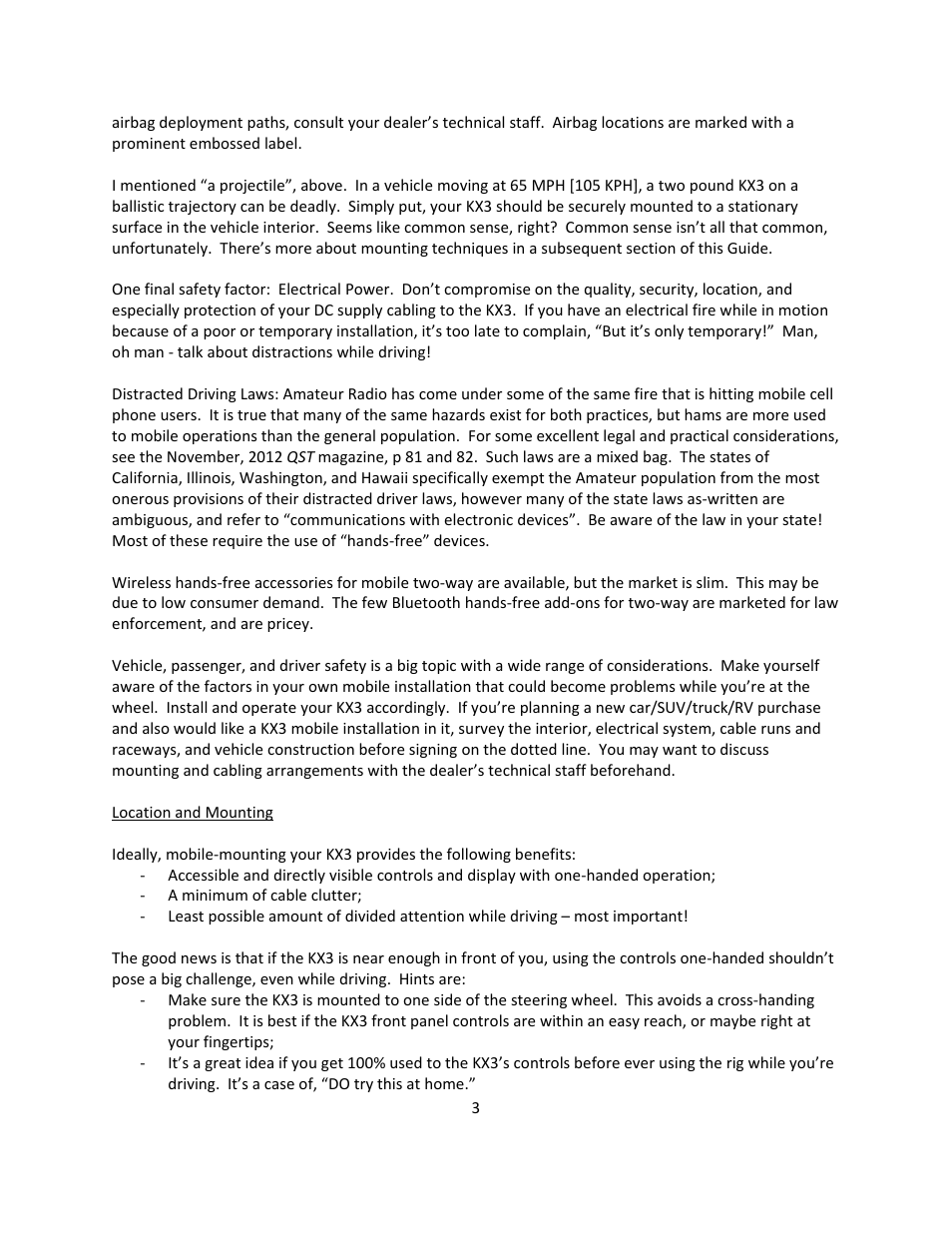 Elecraft KX3 Mobile Installation And Operation Guide User Manual | Page 3 / 17