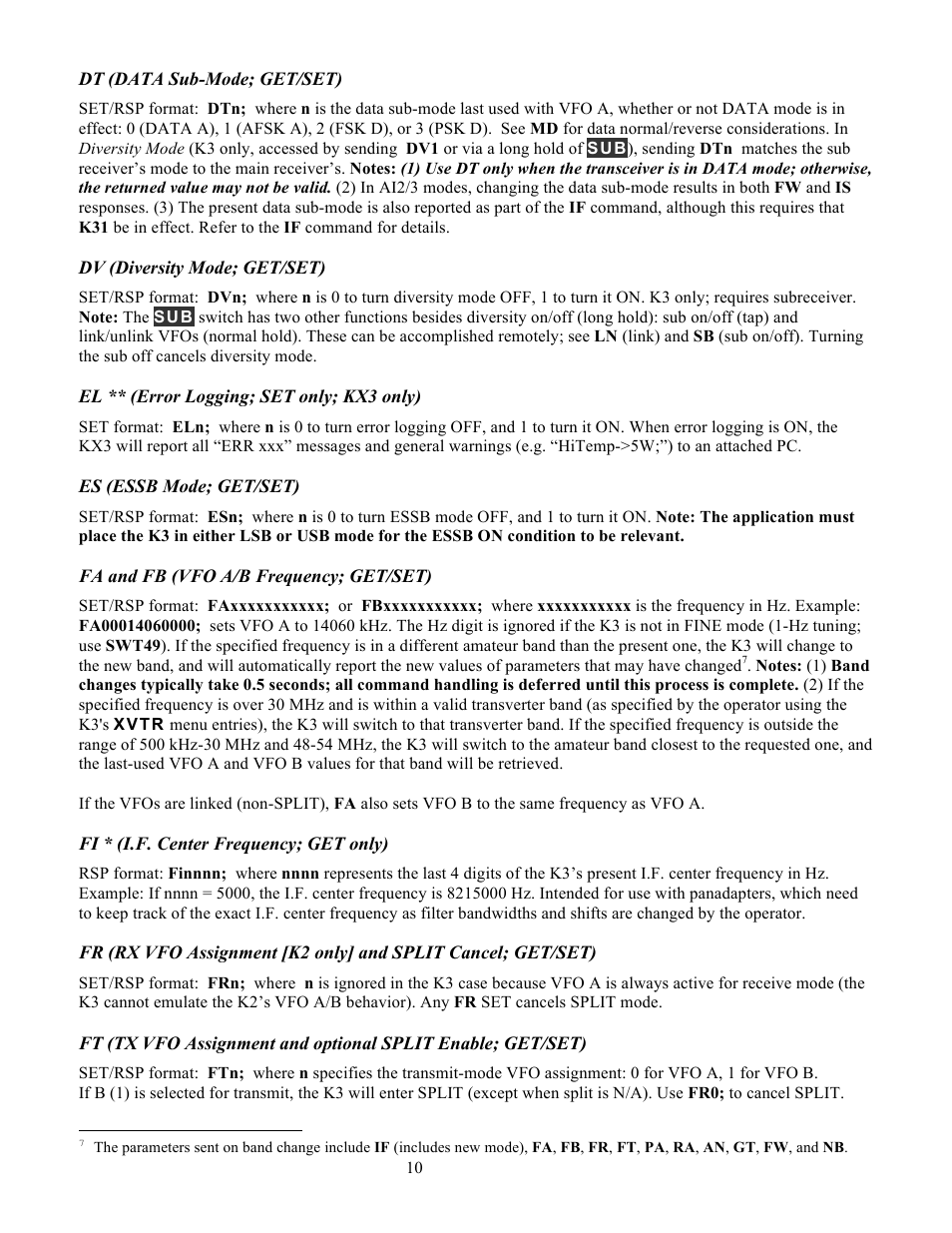 Elecraft KX3 Programmers Reference User Manual | Page 10 / 26