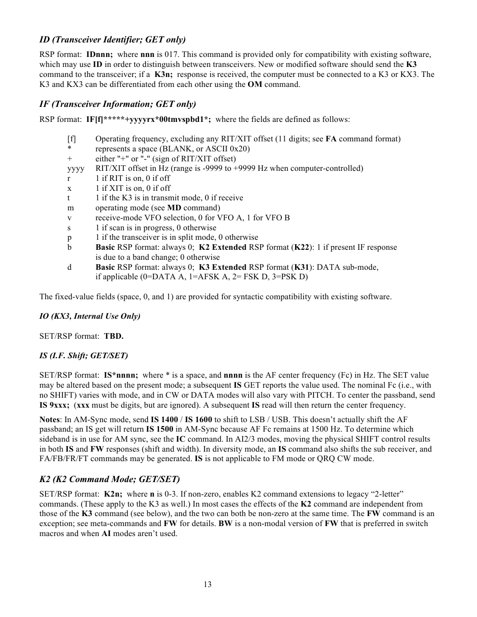 Elecraft KX3 Programmers Reference User Manual | Page 13 / 26