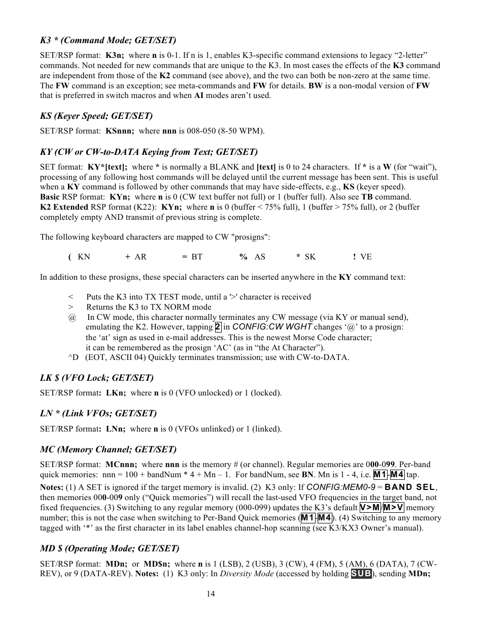 Elecraft KX3 Programmers Reference User Manual | Page 14 / 26