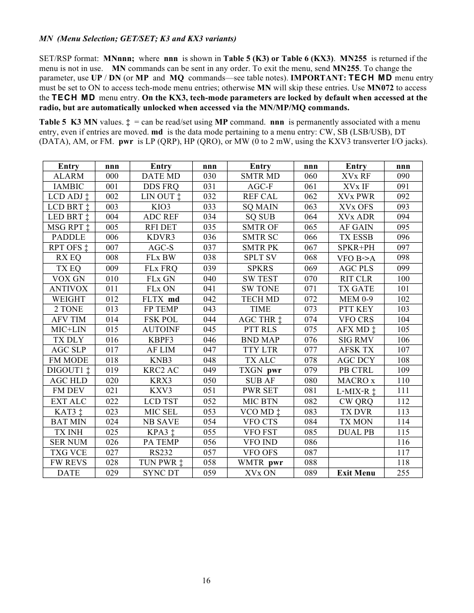 Elecraft KX3 Programmers Reference User Manual | Page 16 / 26