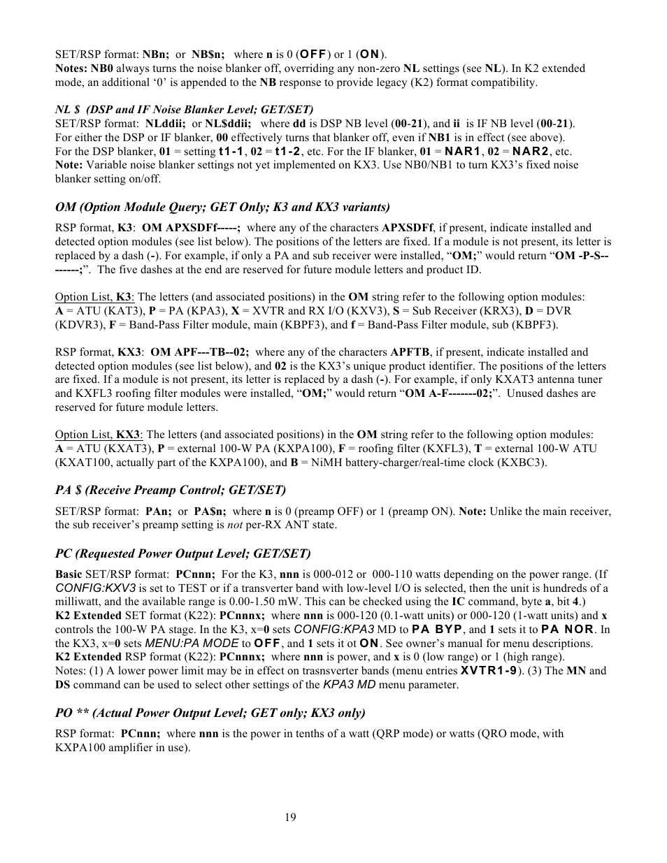 Elecraft KX3 Programmers Reference User Manual | Page 19 / 26