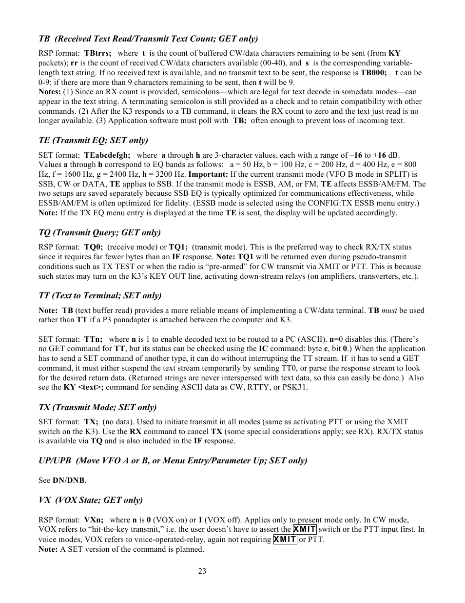 Elecraft KX3 Programmers Reference User Manual | Page 23 / 26