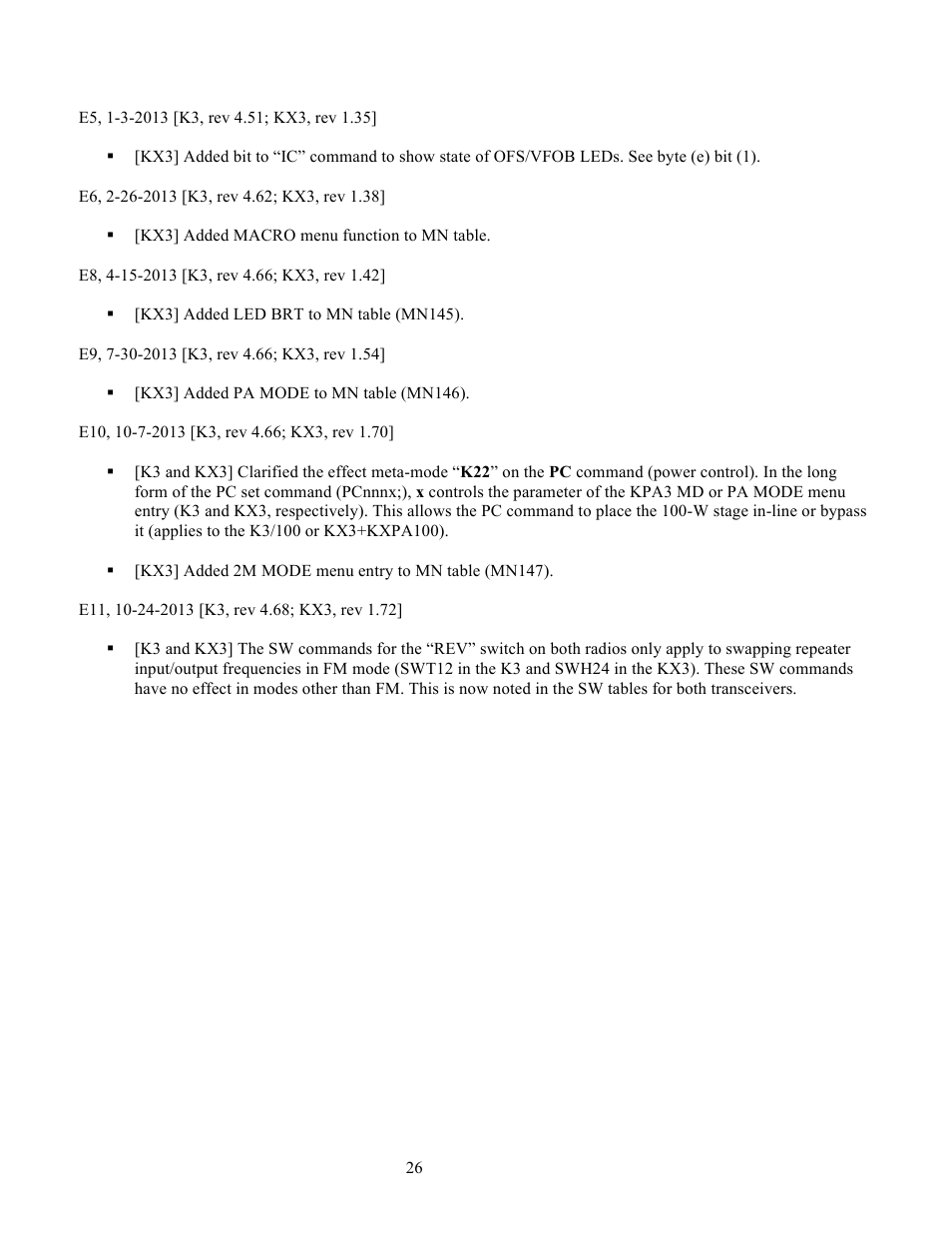 Elecraft KX3 Programmers Reference User Manual | Page 26 / 26