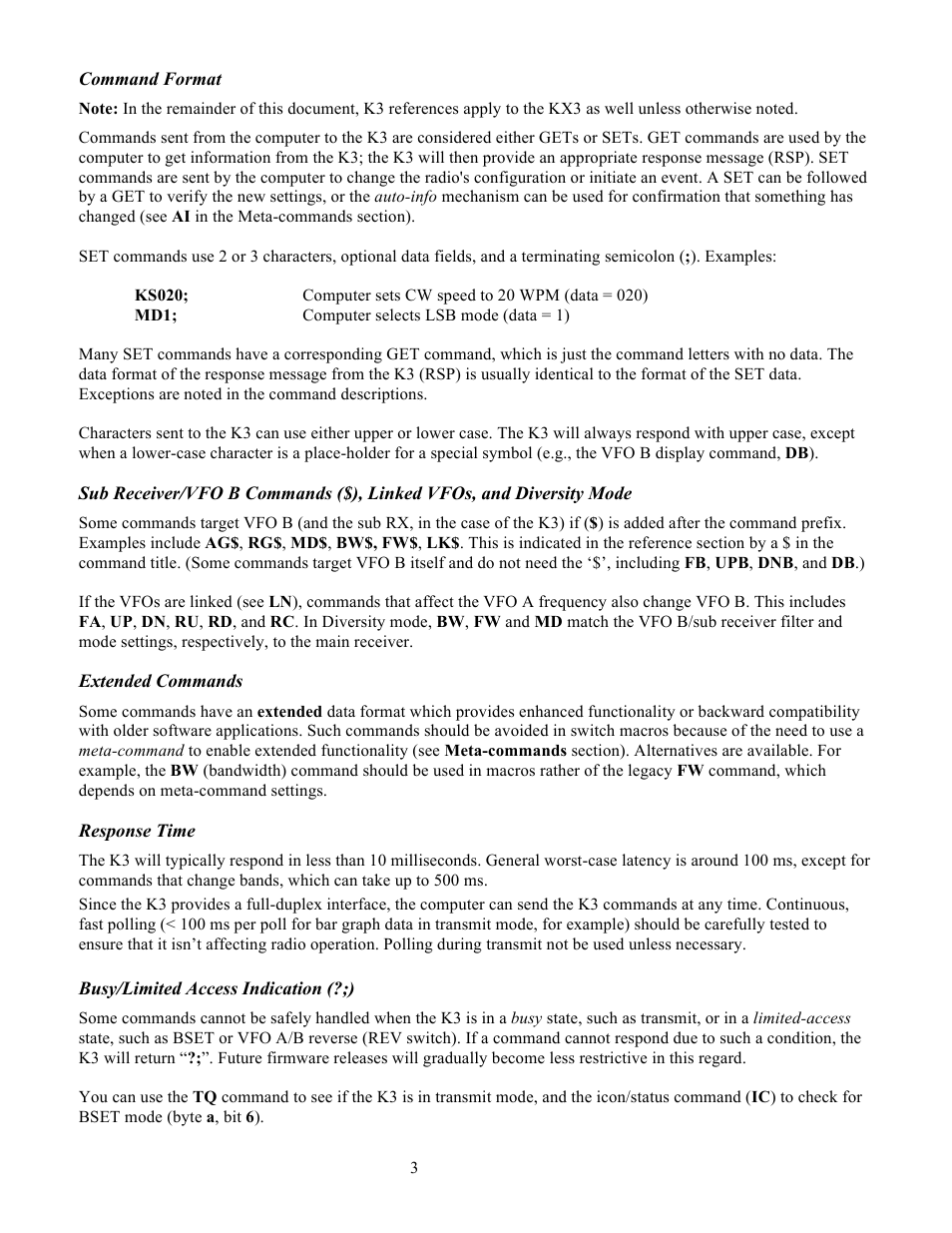 Elecraft KX3 Programmers Reference User Manual | Page 3 / 26