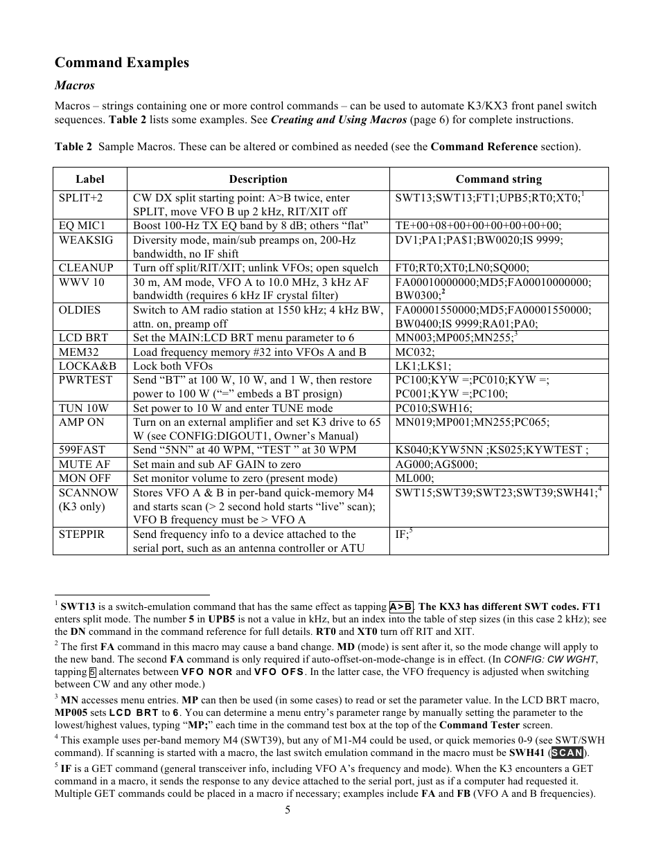 Command examples | Elecraft KX3 Programmers Reference User Manual | Page 5 / 26