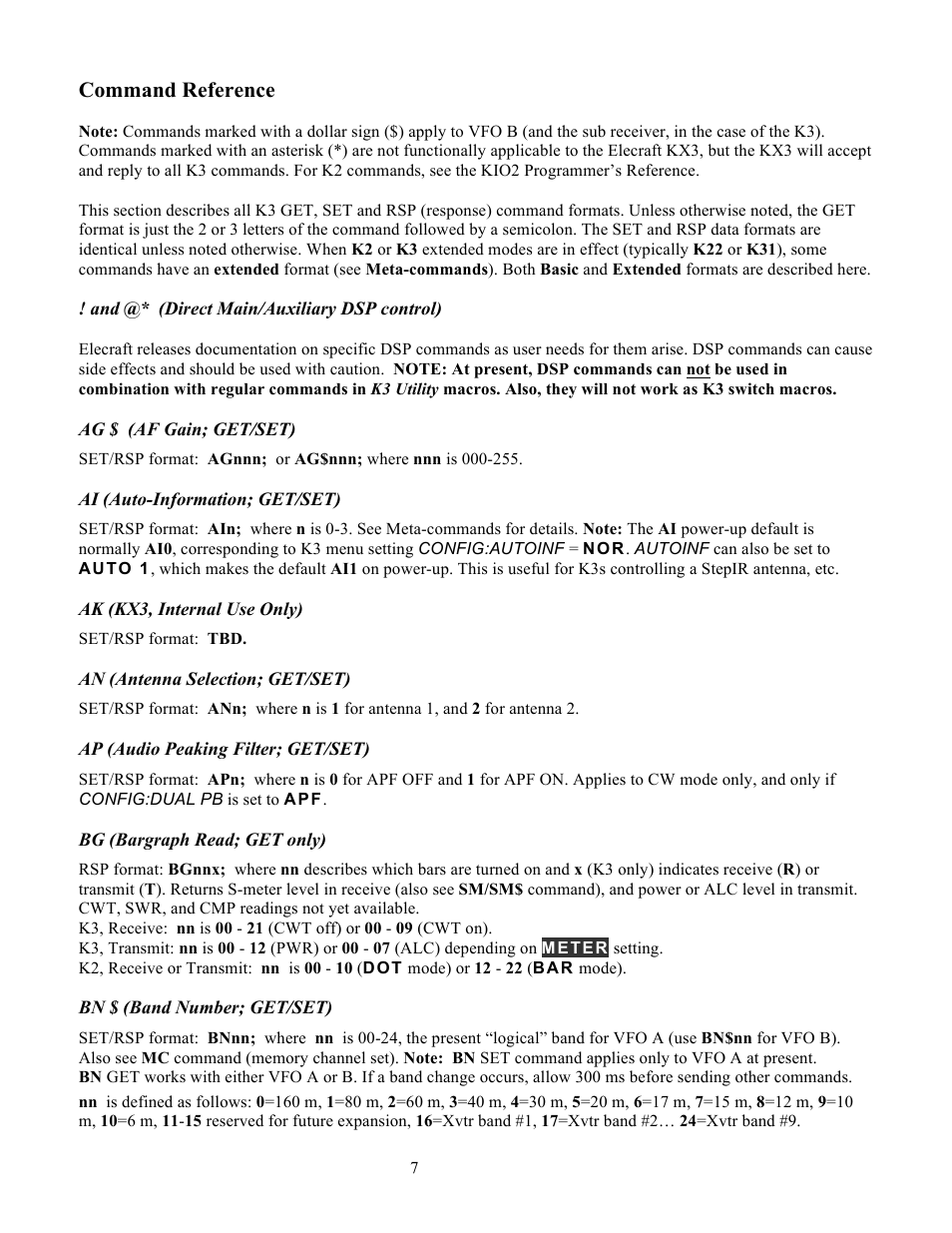 Command reference | Elecraft KX3 Programmers Reference User Manual | Page 7 / 26