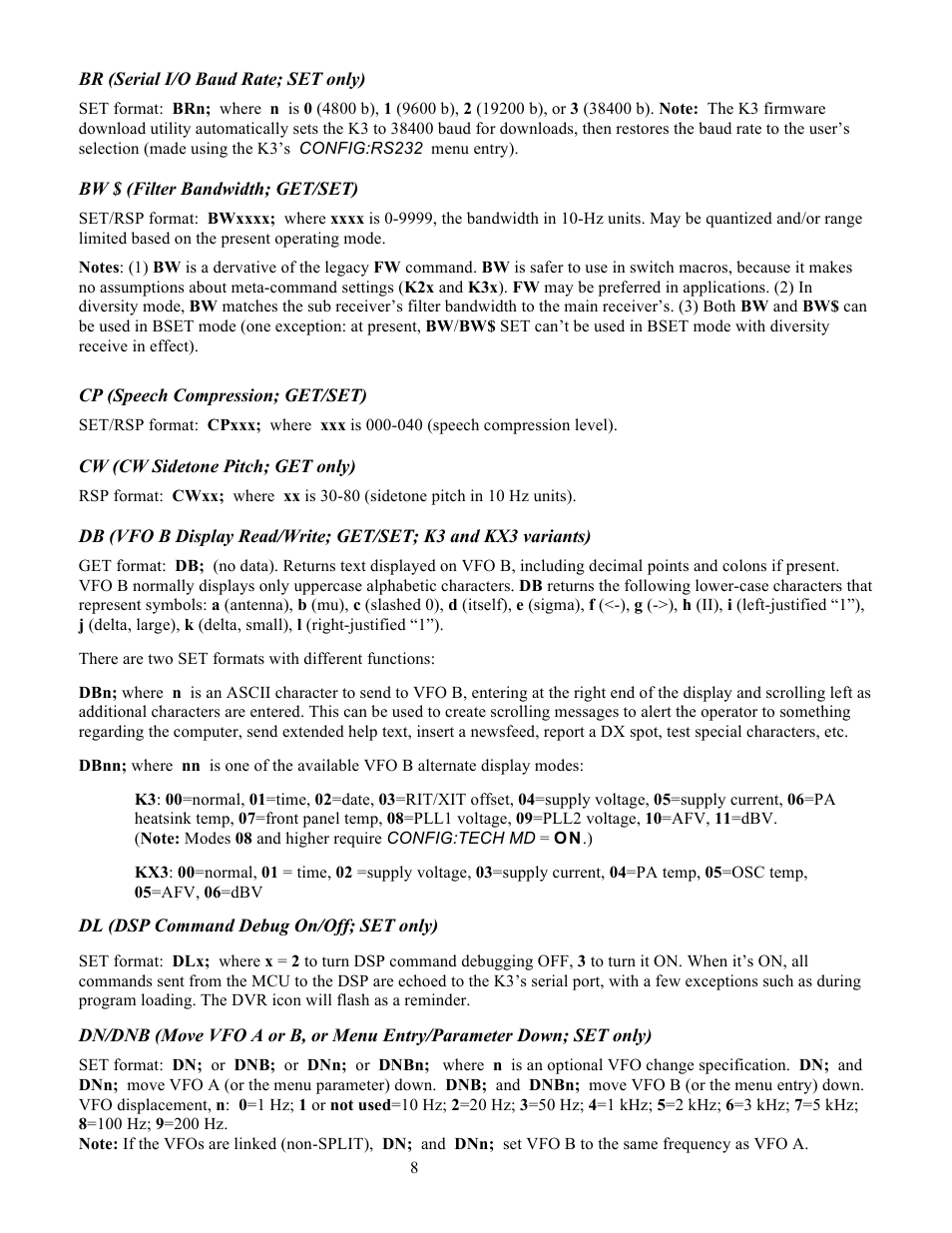 Elecraft KX3 Programmers Reference User Manual | Page 8 / 26