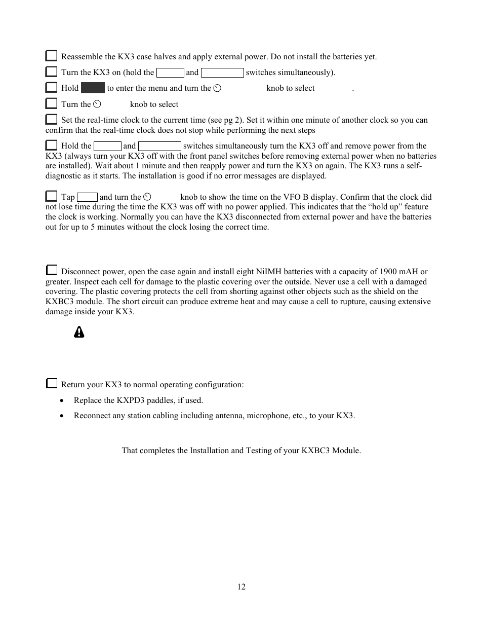 Final steps | Elecraft KXBC3 User Manual | Page 12 / 13