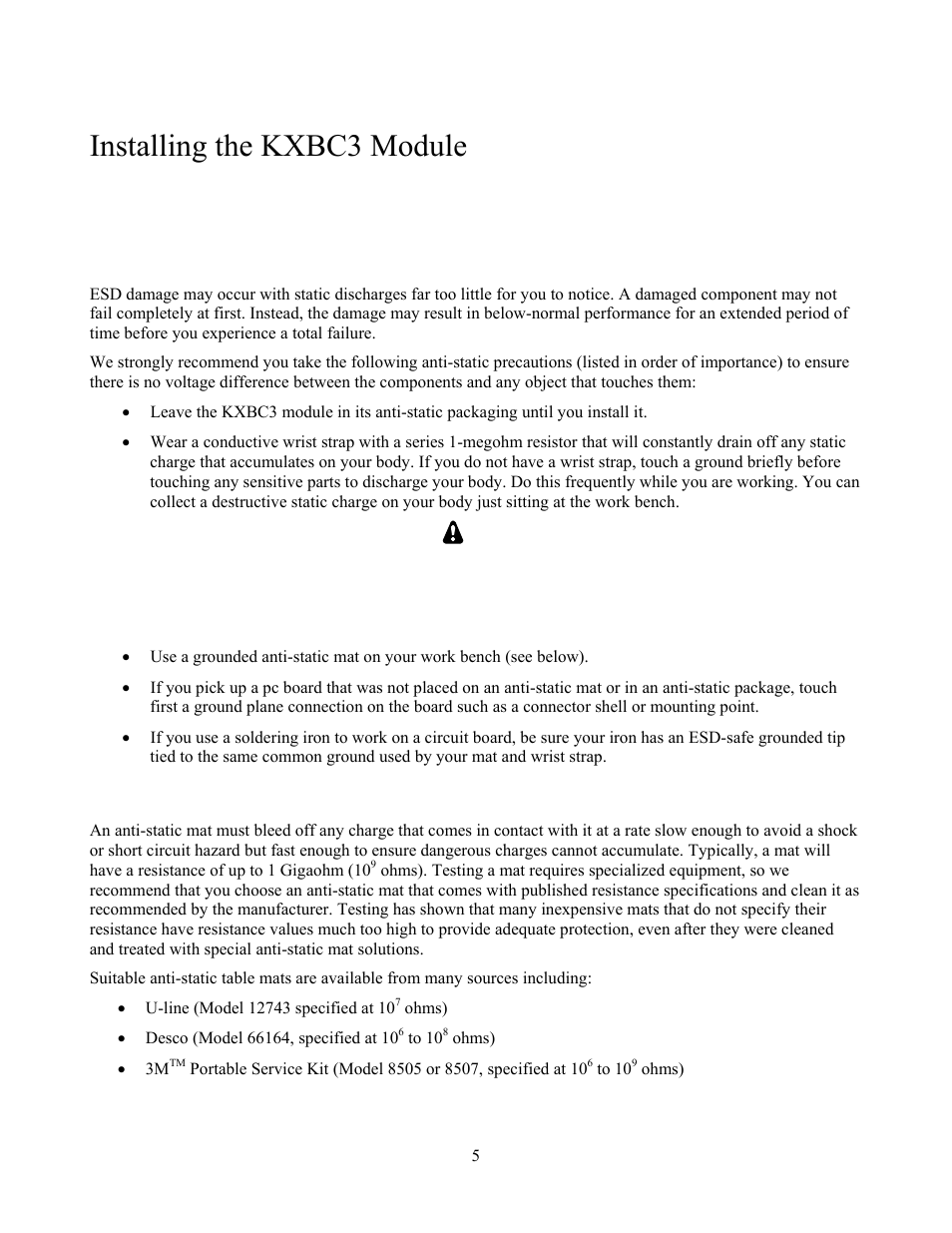 Installing the kxbc3 module, Preparing for installation, Warning | Elecraft KXBC3 User Manual | Page 5 / 13