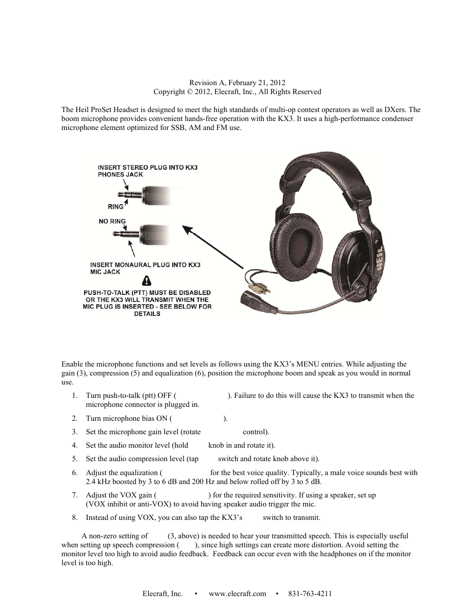 Elecraft Proset Boom Headset User Manual | 1 page