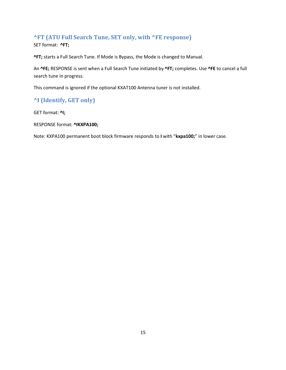 I (identify, get only) | Elecraft KXPA100 Programmers Reference User Manual | Page 15 / 24
