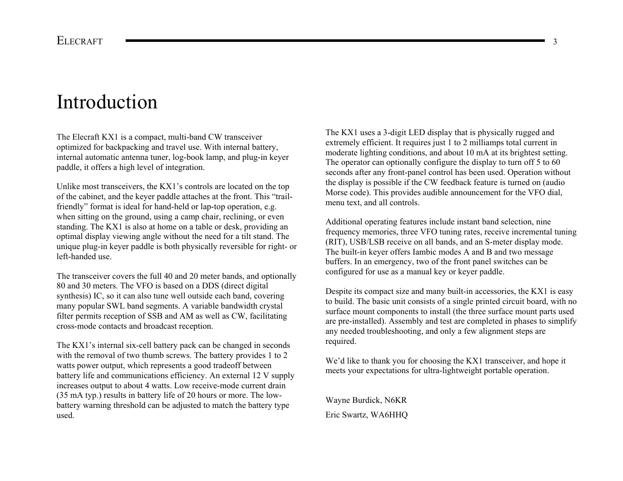 Introduction | Elecraft KX1 Manual User Manual | Page 4 / 96