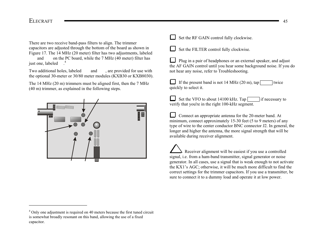 Receiver alignment | Elecraft KX1 Manual User Manual | Page 46 / 96