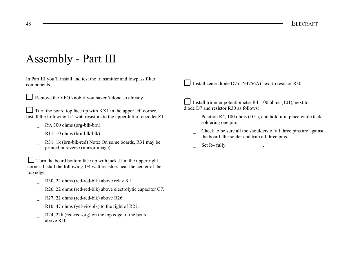 Assembly - part iii | Elecraft KX1 Manual User Manual | Page 49 / 96