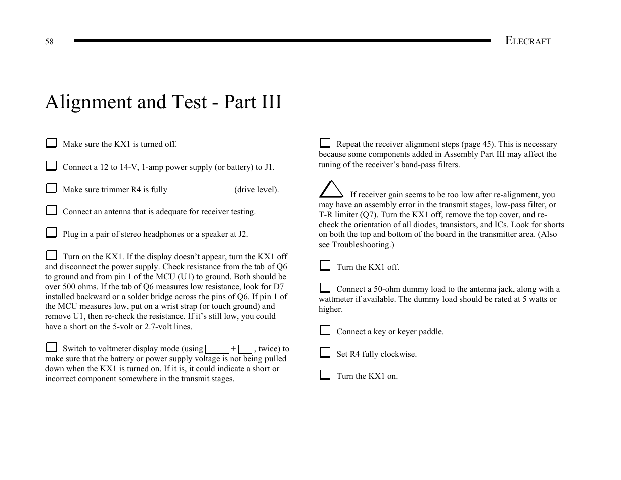 Alignment and test - part iii | Elecraft KX1 Manual User Manual | Page 59 / 96