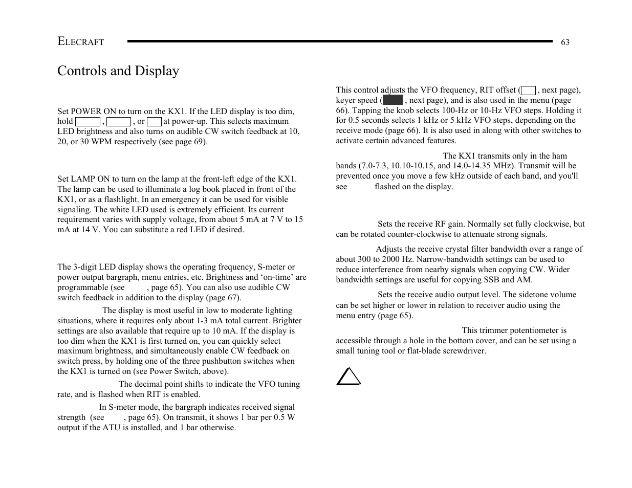 Controls and display | Elecraft KX1 Manual User Manual | Page 64 / 96