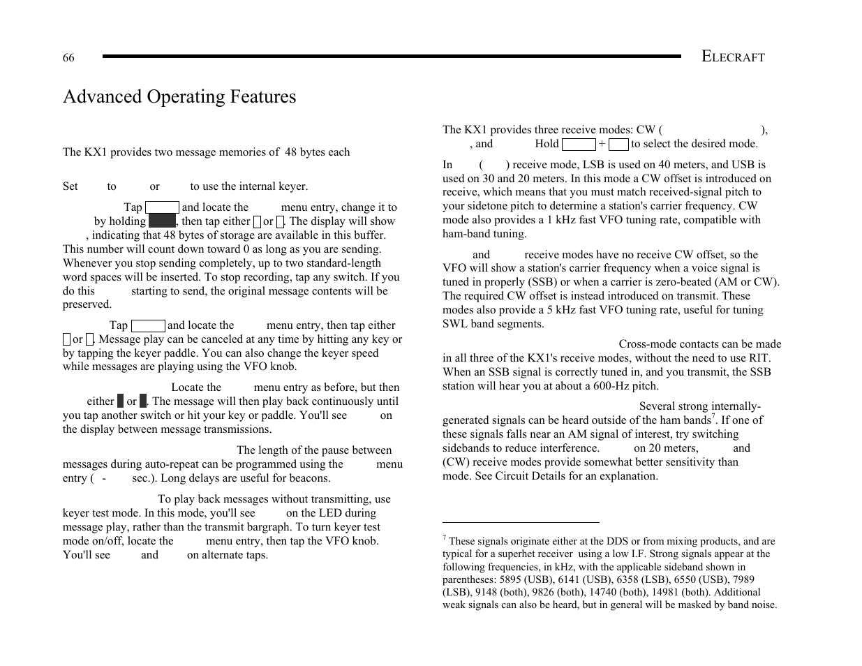 Advanced operating features | Elecraft KX1 Manual User Manual | Page 67 / 96