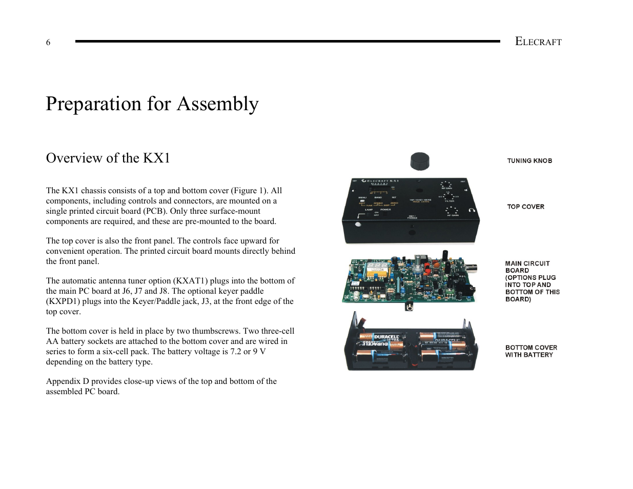 Preparation for assembly, Overview of the kx1 | Elecraft KX1 Manual User Manual | Page 7 / 96