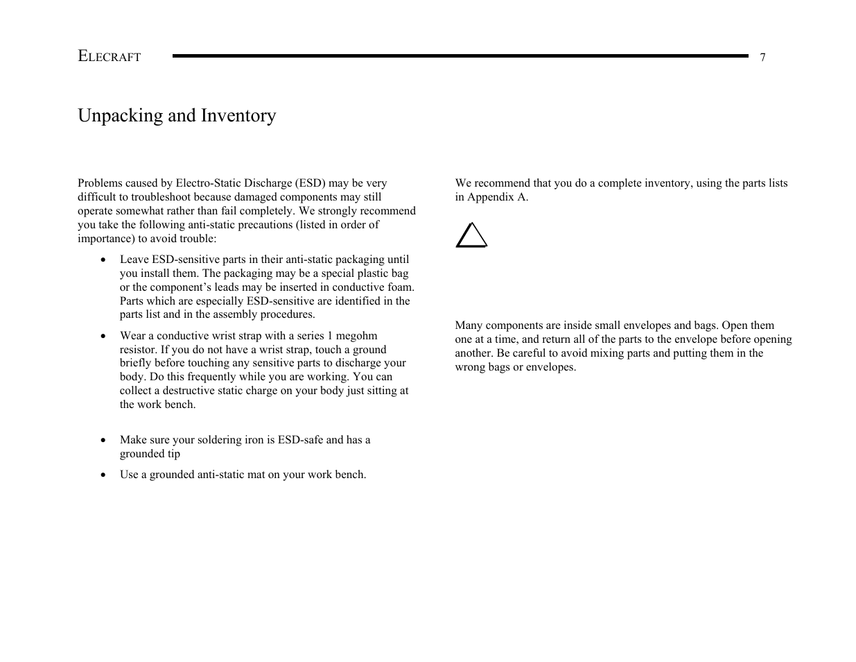 Unpacking and inventory | Elecraft KX1 Manual User Manual | Page 8 / 96