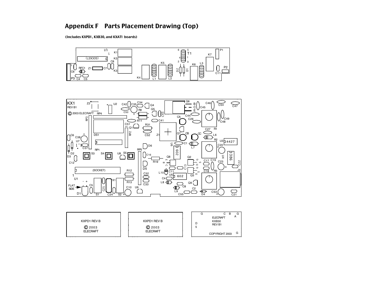 Appendix f parts placement drawing (top) | Elecraft KX1 Manual User Manual | Page 94 / 96