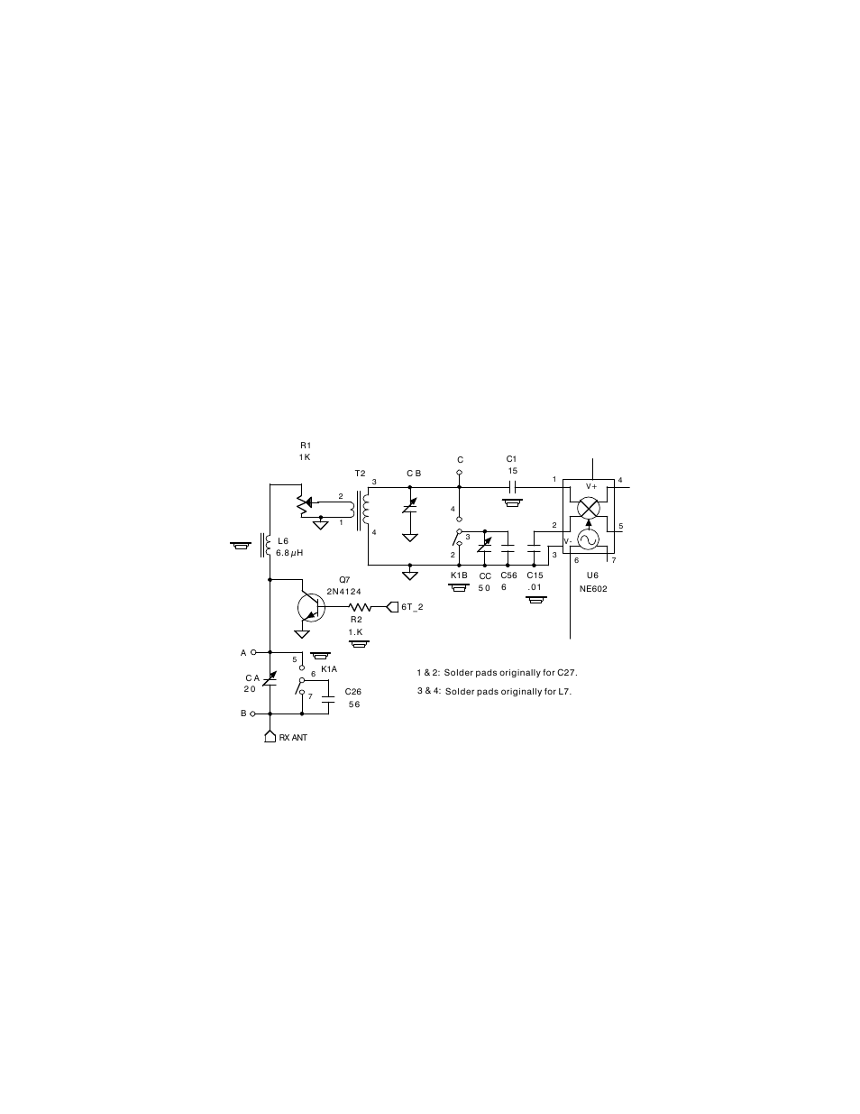 Operation, Circuit details, Receiver input filter changes on the kx1 main pcb | Figure 15. receiver input schematic diagram | Elecraft KXB3080 User Manual | Page 18 / 20