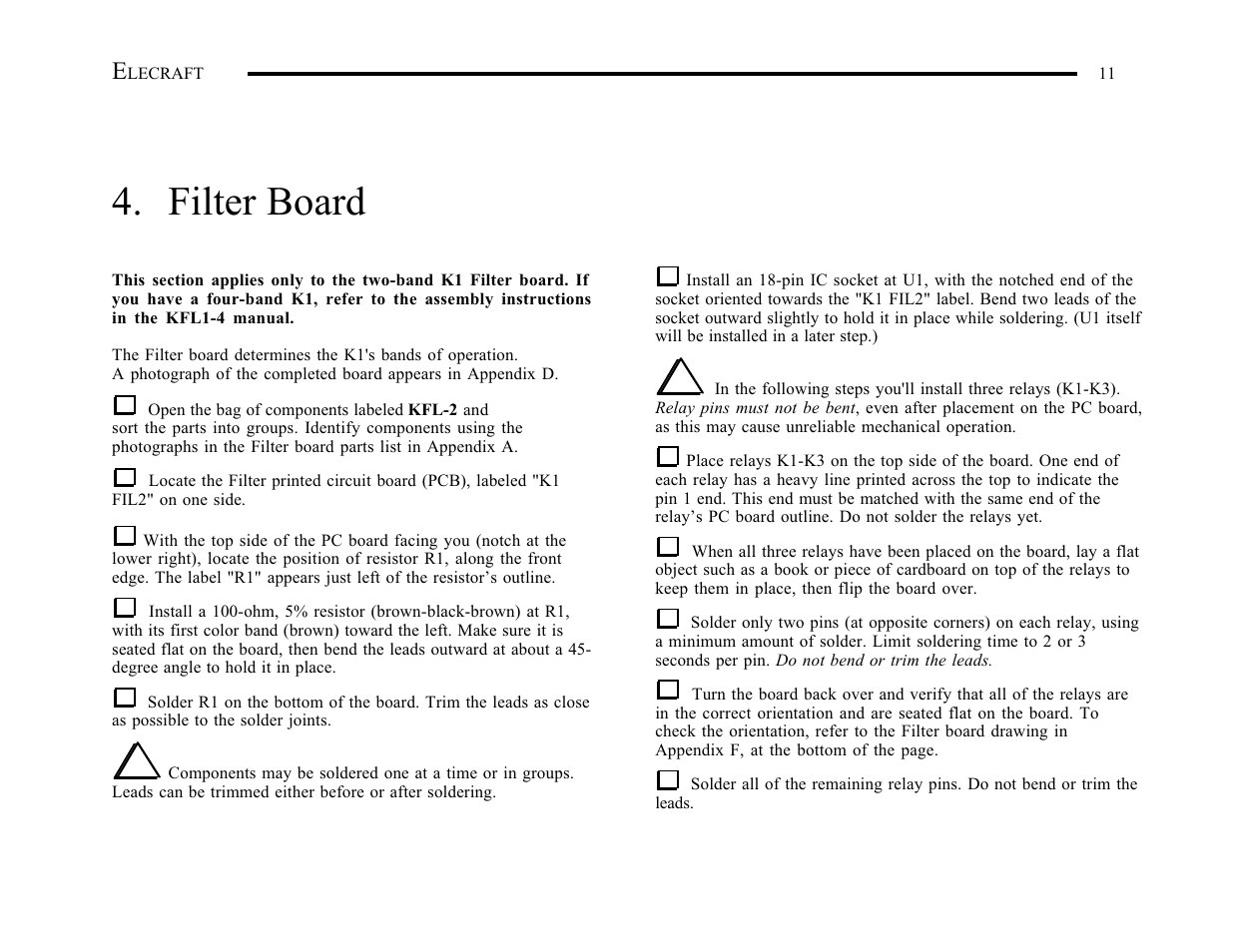 Filter board | Elecraft K1 User Manual | Page 12 / 91