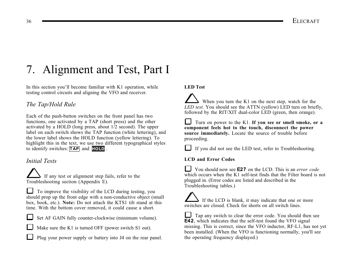 Alignment and test, part i | Elecraft K1 User Manual | Page 37 / 91