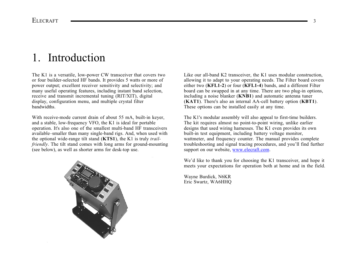 Introduction | Elecraft K1 User Manual | Page 4 / 91