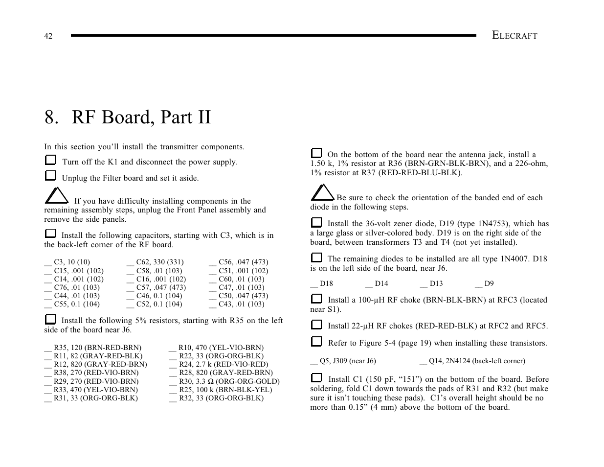 Rf board, part ii | Elecraft K1 User Manual | Page 43 / 91