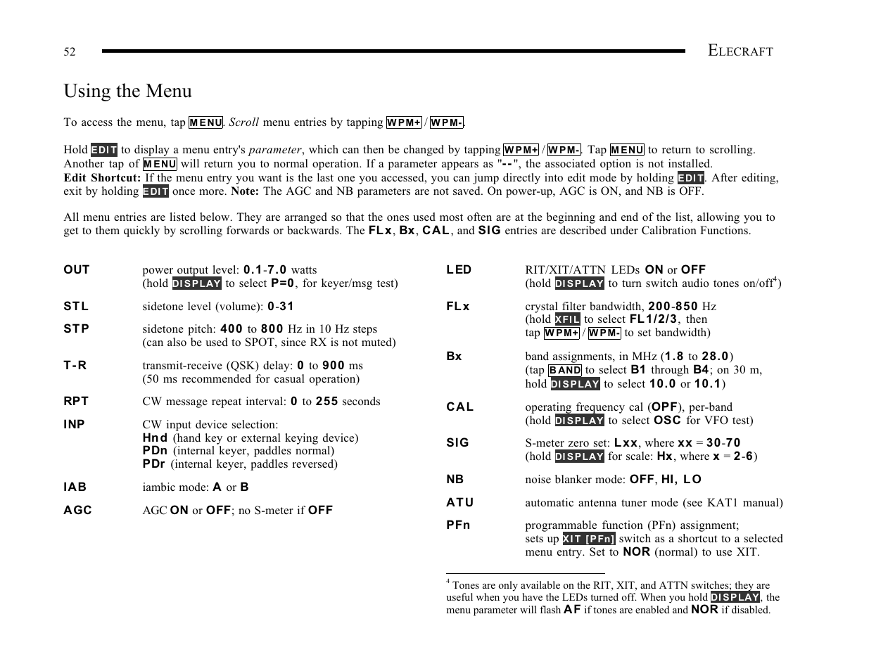 Using the menu | Elecraft K1 User Manual | Page 53 / 91