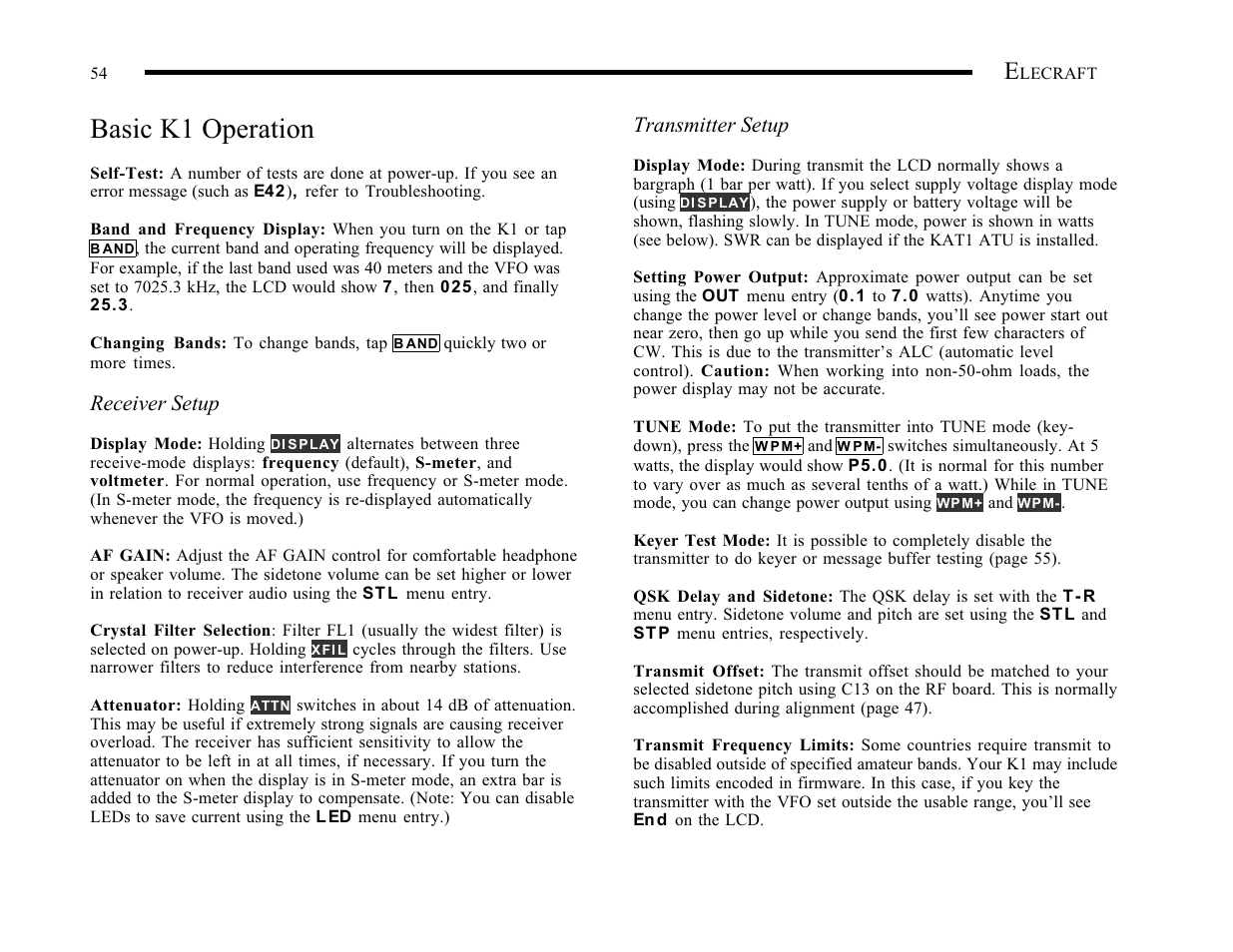 Basic k1 operation | Elecraft K1 User Manual | Page 55 / 91