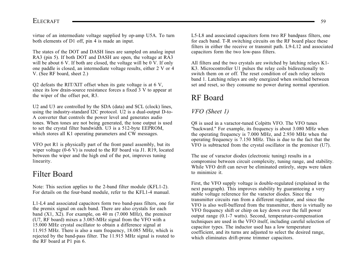 Filter board, Rf board | Elecraft K1 User Manual | Page 60 / 91