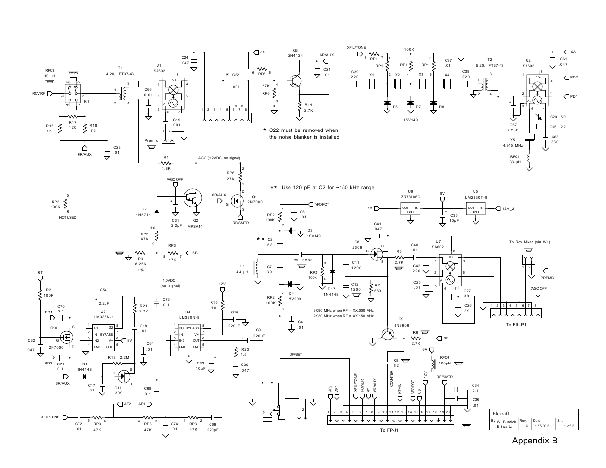 Appendix b, Crystal filter receive mixer, Attenuator | Premix af amp, Product det./bfo, Buffer, Af preamp/mute | Elecraft K1 User Manual | Page 78 / 91