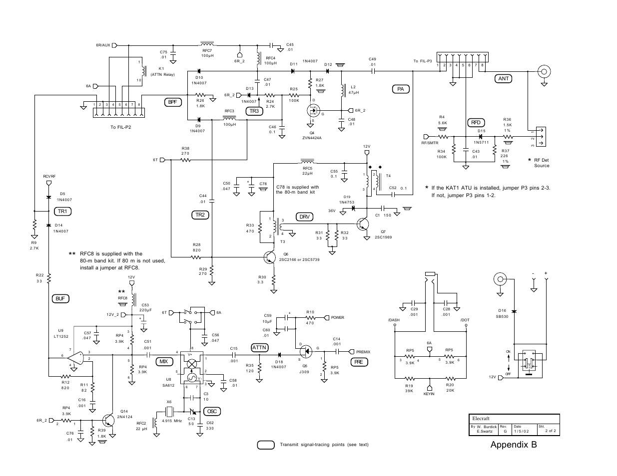 Appendix b, Transmit mixer/osc, T-r switch | Driver, Buffer, Transmit attenuator | Elecraft K1 User Manual | Page 79 / 91