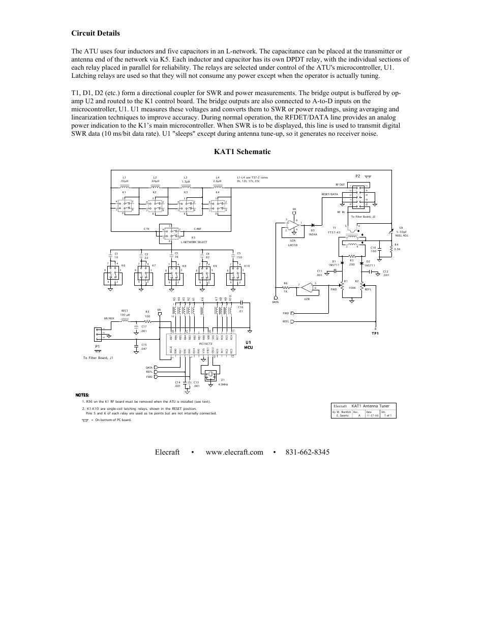 Kat1 schematic | Elecraft KAT1 Manual User Manual | Page 15 / 15