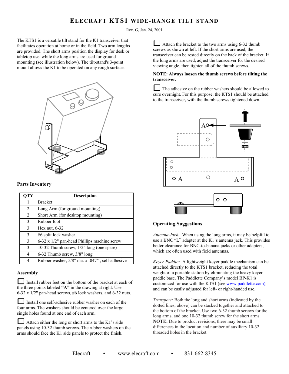 Elecraft KTS1 User Manual | 1 page