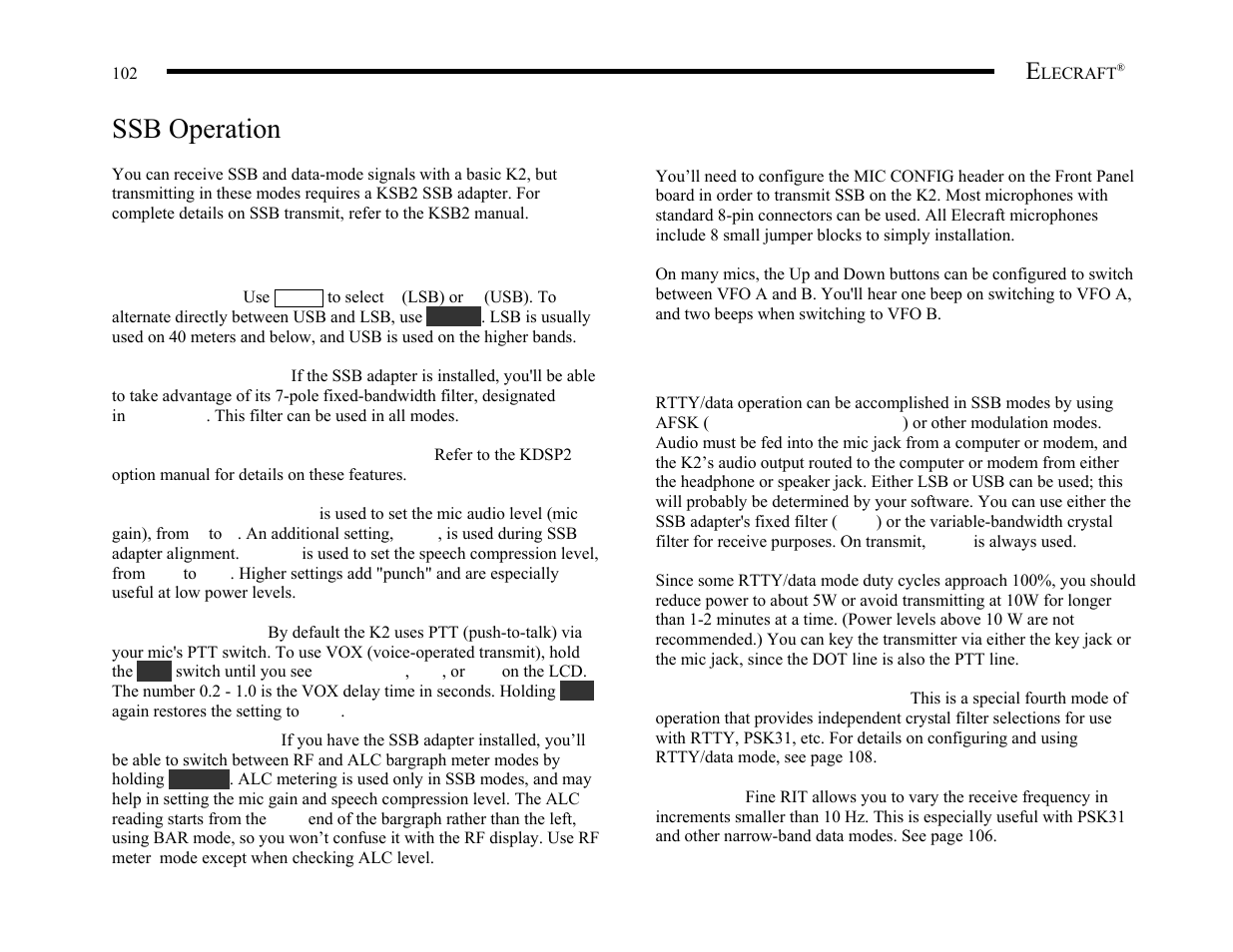 Ssb operation | Elecraft K2 Owner's Manual User Manual | Page 103 / 171