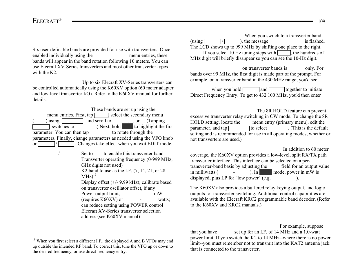 Transverter bands (trn1-trn6) | Elecraft K2 Owner's Manual User Manual | Page 110 / 171