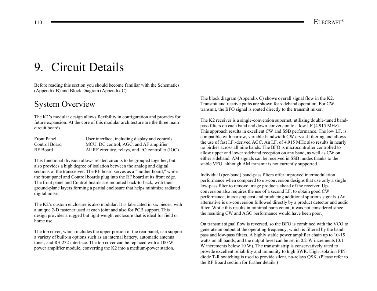 Circuit details, System overview | Elecraft K2 Owner's Manual User Manual | Page 111 / 171